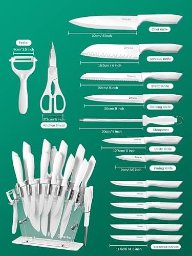 Knife Set, D.Perlla 16 PCS High Carbon Stainless Steel Kitchen Knife Set, Non Slip Handle, Sharp Knife, Rust and Corrosion Resistant, with Acrylic Stand and Steak Knives, White thumbnail 3