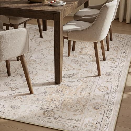 PADOOR-Vintage Area Rug 5X7 Rugs for Living Room-Soft Beige Rugs for Bedroom-Machine Washable Rugs Non Slip Carpet-Rug for Dining Room Living Room Bedside Office thumbnail 5