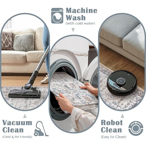 jinchan Runner Rug 2x5-2pcs Washable Hallway Rug Vintage Indoor Thin Retro Floor Cover Distressed Floral Country Lightweight Non Slip Carpet for Entryway Bathroom Kitchen Bedroom Living Room Blue - 2' x 5' (2pcs Light Weight) - Distressed Blue Multi thumbnail 5
