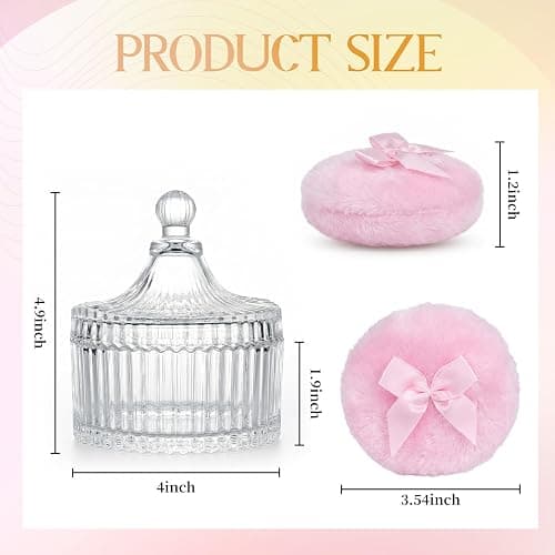 Large Body Powder Puff and Container,Jar Dusting Powder Container with Puff,Reusable Velour Face Body Glitter Wet Dry Makeup thumbnail 2
