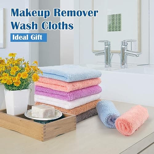 Orighty Makeup Remover Cloths, Cleansing, Reusable, Soft & Washable Coral Fleece Microfiber Washcloths/Towel for Face, Eye, Lips, Pack of 24, 7 x 7 inch thumbnail 6