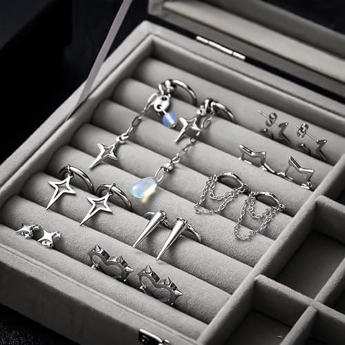 Quelay 8 Pairs Dangle Hoop Earrings for Men Women Punk Y2k Goth Gothic Tassel Chain Drop Star Moon Stud Earrings Gift thumbnail 4
