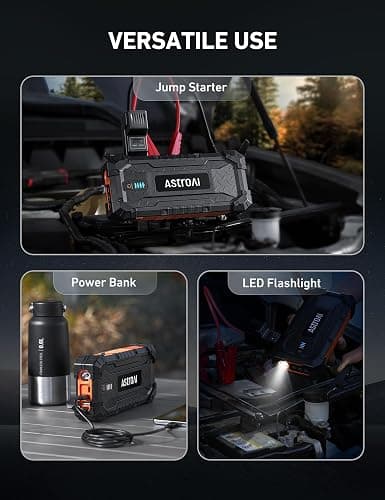 AstroAI S8 Ultra 4000A Jump Starter, 24000mAh Car Starter(All Gas, Up to 12L Diesel Engine), 12V Auto Battery Booster Pack, Jump Box with USB Quick Charge and DC/Type C Port, LED Light, Jumper Cable thumbnail 9