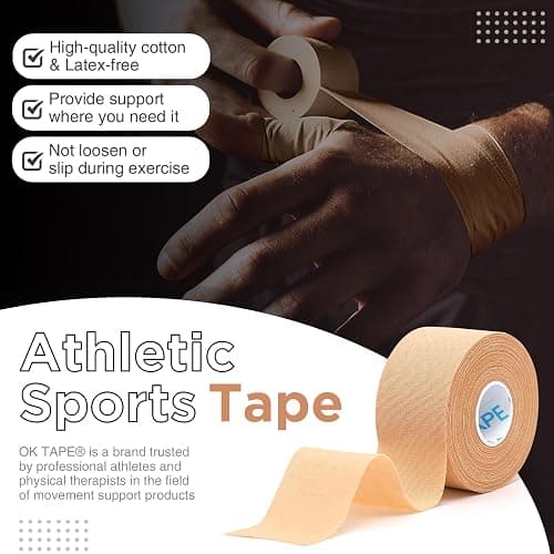 OK TAPE 4 Rolls Athletic Tape, Sports Tape for Injuries, Rigid, Easy Tear Medical Tape, Wrist Tape, No Sticky Residue | Secure Ankle, Finger, Knee- 1.5inch x 11yards (Beige) thumbnail 3