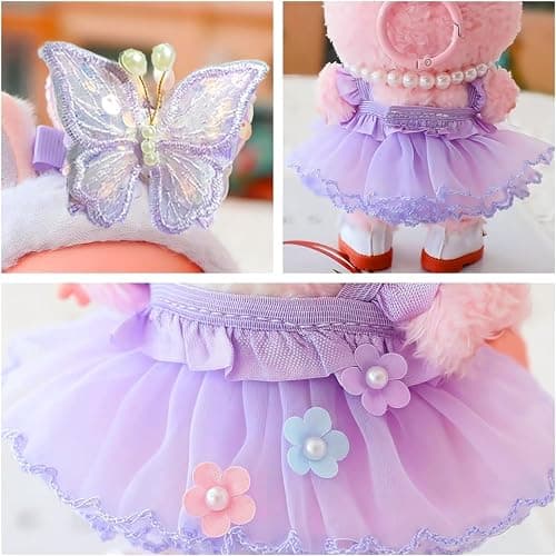15cm 17cm Doll Clothes Set for Lububu, Purple Princess Dress Summer Outfit with Tulle Skirt, Hairpin & Pearl Necklace，Cute Clothing and Accessories Designer for 6.7 Inch Girl Dolls Display thumbnail 4
