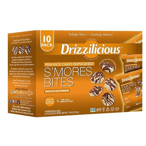 Drizzilicious Mini Rice Cakes S'mores - Rice Crisps, Healthy Snack for Adults and Kids, Flavored Rice Cakes, Vegan, Gluten Free, Allergen Free, Only 90 Calories Per Bag - 0.74 oz (Pack of 10) - Image 1