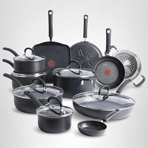 T-Fal Ultimate Hard Anodized Nonstick Pots and Pans Set 17 Piece, Nonstick Cookware Set with Fry Pan, Saucepans, Saute-Pan, Griddle, Dishwasher Safe, Onyx thumbnail 9