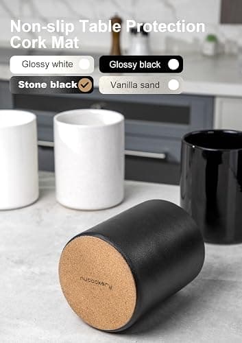 Nucookery Utensil Holder, 6.4" Ceramic Kitchen Utensil Holder with Countertop-Protection Cork Bottom, Farmhouse Kitchen Decor for Counter, Christmas Gift (Stone Black) thumbnail 4