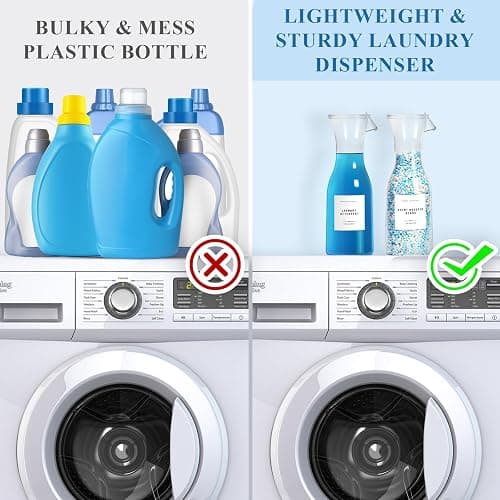 GIXSEGIE Laundry Detergent Dispenser Bottle 40oz with Waterproof Label for Laundry Detergent Soap Fabric Softener Bleach Scent Booster Beads, Sturdy PET Bottle for Laundry Room Decor 2 Pack White thumbnail 4