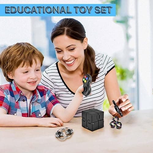 5PC Fidget Toys Adults Set Fidgets for Classroom Must Have Autism Sensory Pack Figette Cube ADHD Special Treasure Prize Tool Stress Relief Desk Cool Gadget for Kid Easter Basket Stuffers for Teen Boys thumbnail 2