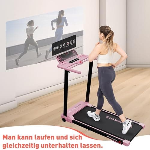 CITYSPORTS Elektrisches Laufband,Klappbares Laufband für Zuhause bis 12 km/h,mit LED-Anzeige,APP und 360° Tablet Holder,kompakte Walking Pad für Zuhause und Büro - Pink thumbnail 2