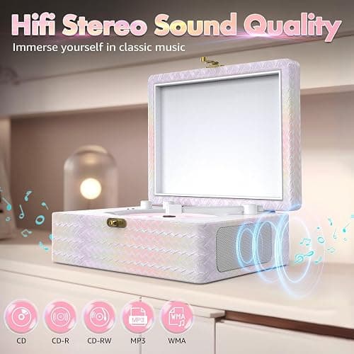 CD Player Portable with Speakers Bluetooth Desktop Knit Retro CD Player for Home Rechargeble Battery Small Vintage CD Player with Bluetooth Input, USB Playback, AUX in, Headphone Jack, Remote Control thumbnail 3