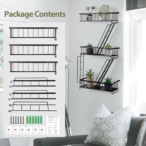 SweetSage Fire Escape Wall Shelf - New York Decorative Ladder Shelf, Wall Art Floating Shelf Black Metal Shelves for Bedroom, Home Office Storage and Display (3-Tier) thumbnail 7