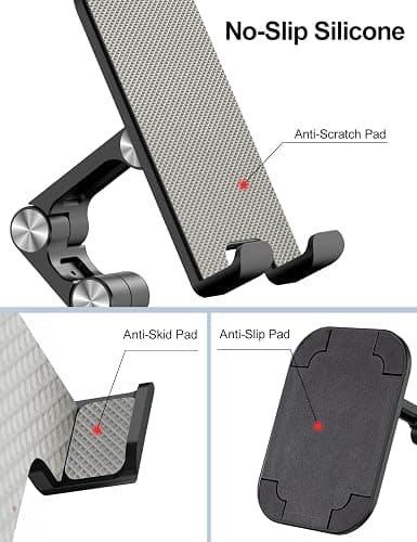OCYCLONE Phone Stand, Adjustable Height and Angle Foldable Cell Phone Stand Holder for Desk, Taller iPhone Stand Compatible with 4.7"-13" Smartphones iPad Tablet, Black thumbnail 3