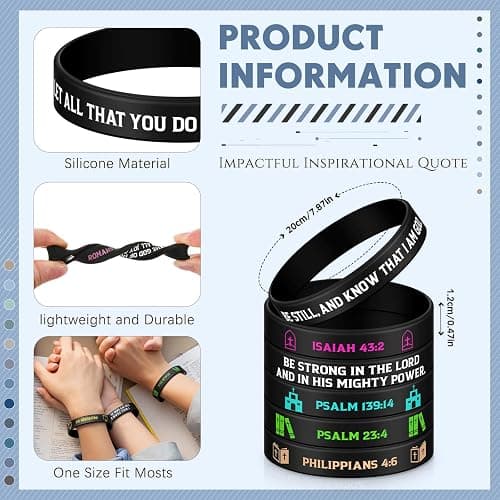 Ecation Bible Verses Bracelets Bulk Scripture Silicone Wristbands Inspirational Motivational Quote Rubber Wristbands Christian Bracelets for Easter Carnival Party Favors thumbnail 2