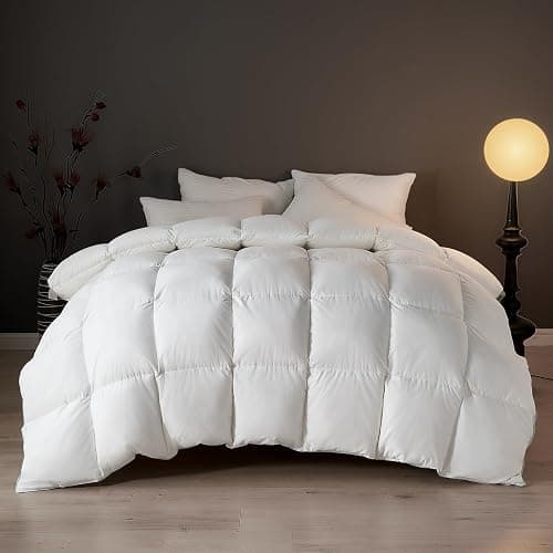 DWR Superior Luxury Feather Down Comforter Queen Size, Ultra-Soft Rose-Silk Cotton Blend Fabric, High FP All Season Medium Warmth Bed Duvet Insert(90"x90", White) thumbnail 2