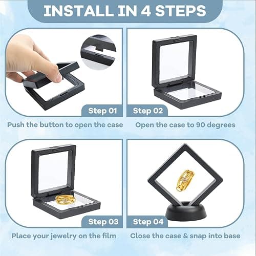 BMHHWAI 12Pcs 3D Floating Display Case 2.7in Black, Clear Film Jewelry Storage Box Plastic Frame Stand for Challenge Coin Fossils Rocks Shark Tooth Butterfly thumbnail 5