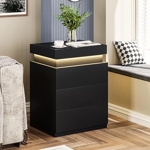 ADORNEVE Nightstand with Charging Station and LED Lights,Night Stand with Sliding Top,Bedside Table with Drawers,Modern End Side Table for Bedroom,Black thumbnail 7