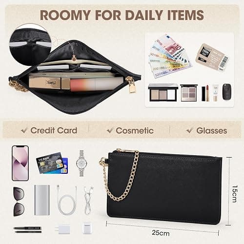 RAINSMORE Sac Cabas Femme Grand Sac A Main Pour Les Cours Lycee PU Cuir sac Fourre Tout Femme Sac Bandoulieres pour Cours Affaires Travail Noir thumbnail 4