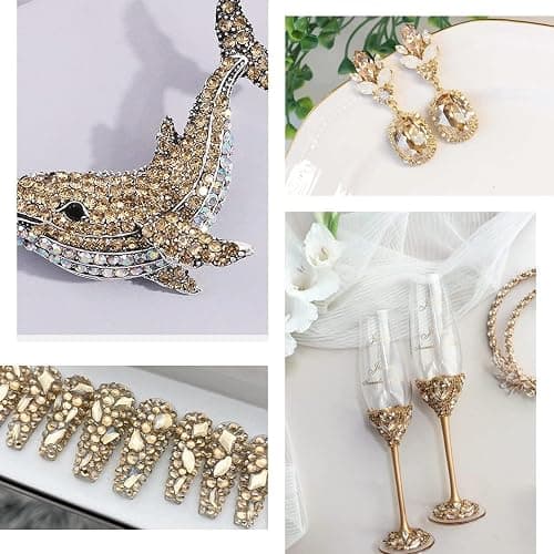 qiipii 4080Pcs Gold Nail Rhinestones, More Quantity 1.5-4mm Mini Flatback K9 Glass Crystal & 3D Multi Shapes Gems, Champagne Gold Gems Round Stones Diamonds jewels Gemstones for Nail Face Eyes Makeup thumbnail 8