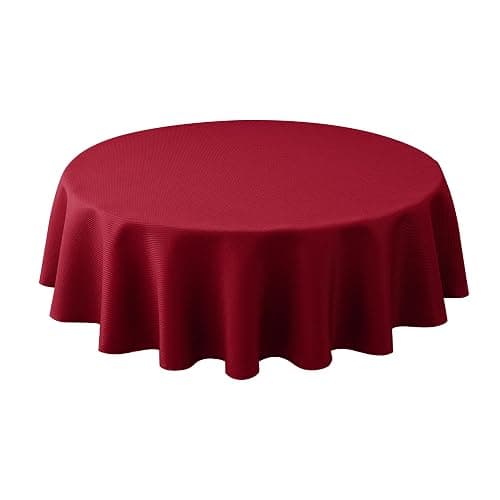Biscaynebay Round Christmas Tablecloths 60" for Round Tables diameters from 28" to 48", Red Textured Fabric Water Resistant Folding Table Covers Washable for Dining, Kitchen, Wedding, Parties - Image 1