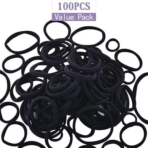WKJHO 100PCS Various Sizes Black Hair Ties for Women,Elastics Hair Ties No Damage Ponytail Holder for Thick/Thin Hair Accessories,Soft Cotton Cloth Seamless Hair Bands thumbnail 5
