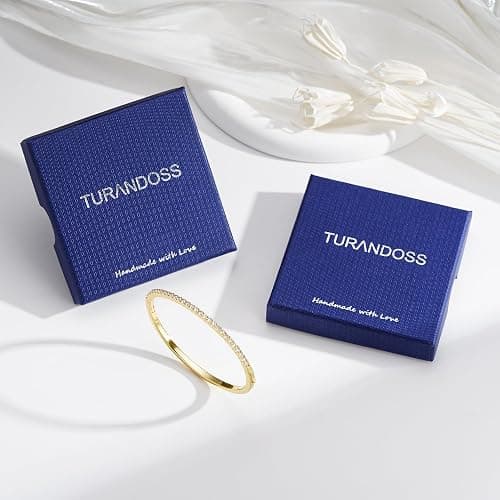 Turandoss Dainty Tennis Bangle Bracelets for Women Jewelry Gifts | 14K Gold Plated, Personalized Tennis Bracelets, Trendy Cubic Zirconia Bangle Bracelet, Jewelry Gifts for Mom Wife Sister thumbnail 7