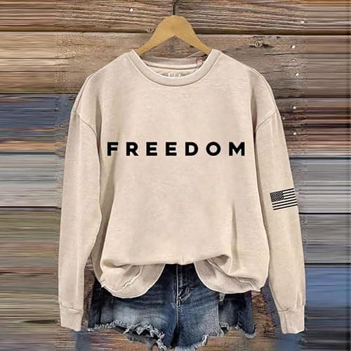 IEPOFG Women's Freedom American Flag Print Sweatshirt Crew Neck Turning Point Casual T-Shirt A True Patriot Top thumbnail 2