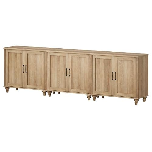 WAMAPT Buffet Cabinet with 6 Wood Doors, Large Coffee Bar Table with Storage, Modern Wooden Kitchen Storage Cabinets with Vintage Gourd Leg, Farmhouse Sideboard Credenza for Dining Room, Oak, 102" thumbnail 6