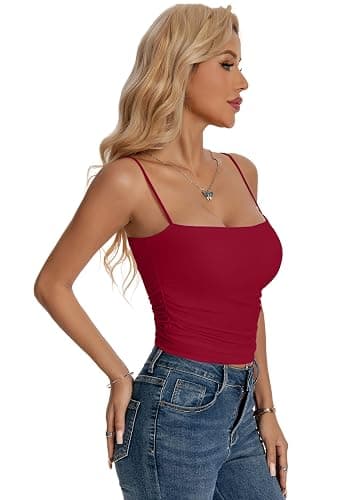 LuneNuelle Women Camisole Tube Tops - Crop Bandeau Tank Built in Bra Spaghetti Strap Y2K Basic Cute Sexy Padded Cami Top thumbnail 5