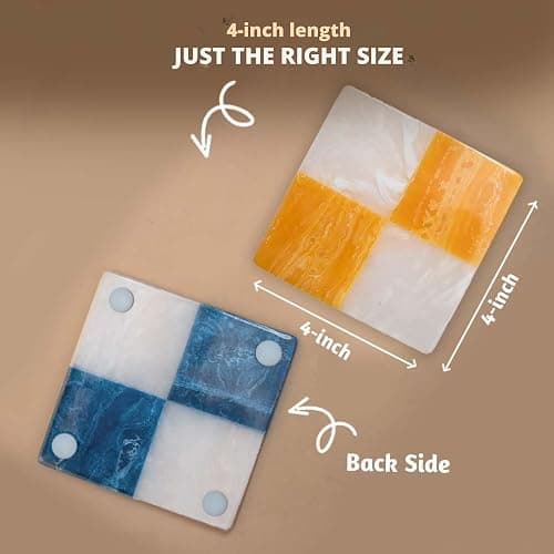 Folkulture Coasters Set of 4 | (4") Resin Drink Coaster for Coffee Table | Handmade Coasters for Drinks | Cute Cup Coaster Waterproof | Non Slip for Bar, Party, Housewarming Gifts thumbnail 2
