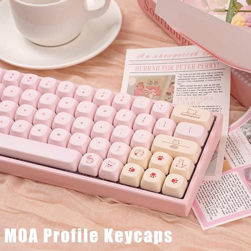 MOA Profile PBT Keycaps, Cute Pink Cat Keycaps Set, 128 Keys Custom Round Keyboard Cap, Dye-Sublimation Minimalist Key Cap Comaptible with 61/64/87/104/108 Cherry MX Switches Mechanical Keyboards thumbnail 6