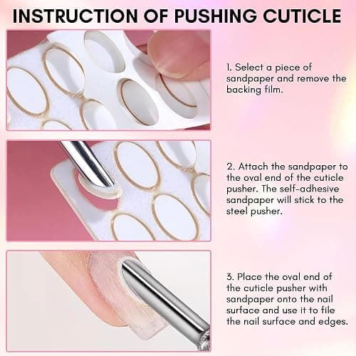 180 Grit Sandpaper Sheets Dual Ended Nail Cuticle Pusher Cuticle Cutter Self-Adhesive Sandpaper for Keratinizer Slant Heads Nail Art Pre Polishing Sandpaper Nail and Foot Salon Home Sandpaper thumbnail 7