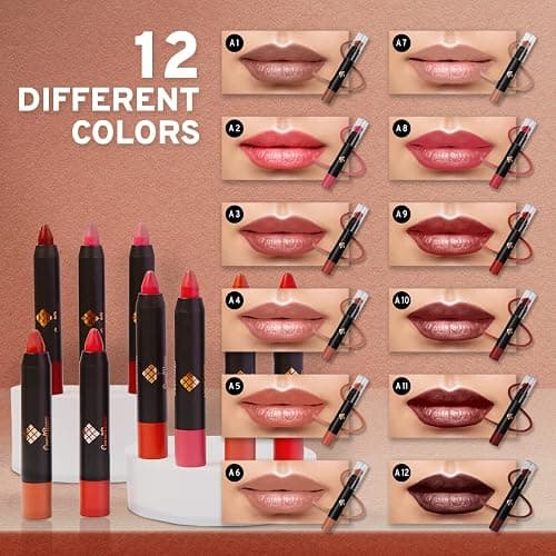 CoralBeau Matte Lipstick Set - 12-Piece Lip Crayon Set With Nude, Pink, Mauve & Red Shades - Waterproof, Long-Wearing Smudge Proof Lipstick Formula with Rich Colors & Pigments thumbnail 3