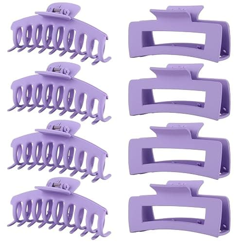Purple Hair Clips for Women - 8 Pack 4.3 Inch Large Hair Claw Clips for Women Thin Thick Curly Hair, Big Matte Banana Clips,Strong Hold jaw clips - Image 1