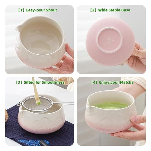 TEANAGOO 7 Pcs Matcha Set, Pink Matcha Kit, Ceremony Matcha Powder Kit,Matcha Tea Set for Making Latte,Matcha Whisk and Bowl with Scoop&Sifter,Fuji Design Ceramic Bowl,Gift for Matcha Lovers thumbnail 6