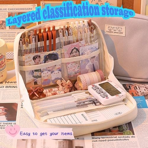 Fcteap Pencil Case Pouch Box Cute Kawaii Large Capacity Aesthetic Zipper Pen Holder Organizer Bag for Office Workspace Supplies Desk Accessories Travel (Green) thumbnail 4