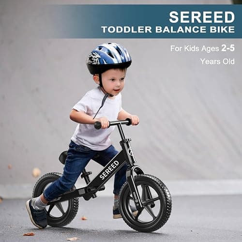 SEREED Toddler Balance Bike 2 Year Old, No Pedal Kids Toy Bike for 2-5 Years Old, Tool-Free Adjustment, Gift for 2-3 Girls, Customize Plate with 3pcs Stickers (Black) thumbnail 5