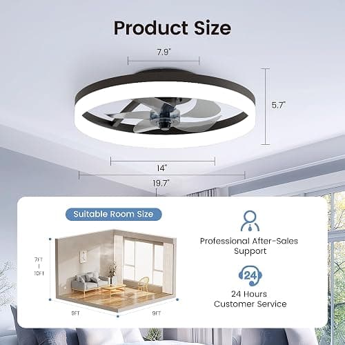 CubiCubi Modern Ceiling Fans, 20 Inch Black Ceiling Fan with Lights and Remote Control, APP, LED Fandelier with 3CCT and 6 Wind Speeds, Low Profile Ceiling Fans with Lights for Bedroom, Office thumbnail 2