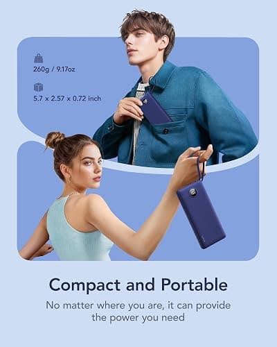VRURC Portable Charger Buile-in 4 Cables 10000mAh, SlimPower Bank, 5 Output 2 Input Battery Pack, Built-in Micro & USB C Cables Compatible with iPhone 17,Samsung,Android-Navy Blue(1 Pack) thumbnail 2