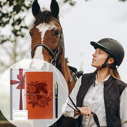 Horse Gifts for Women Girls Horse Stuff Leather Journal Notebook with Pen for Horse Lovers Leather Refillable Notebook, Sketchbook, Travel Diary thumbnail 2