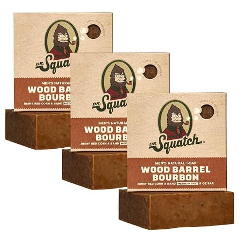 Dr. Squatch Natural Bar Soap for Men - Cold Process Soap with No Harsh Chemicals - Wood Barrel Bourbon (5 oz, 3-Pack) - Image 1
