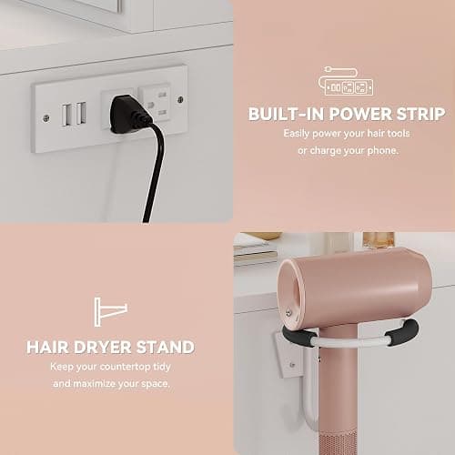 YITAHOME Vanity Desk Set with Large 35" LED Mirror and Lights, Makeup Table with 4 Drawers & Stool, 2 AC Outlets and 2 USB Ports, Adjustable Lighting, Modern Ample Storage Dressing Table, White thumbnail 6