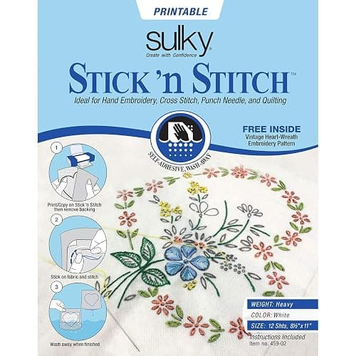 Stick N Stitch Self Adhesive Wash Away Stabilizer Twelve Sheets of 8-1/2 x 11 - Image 1