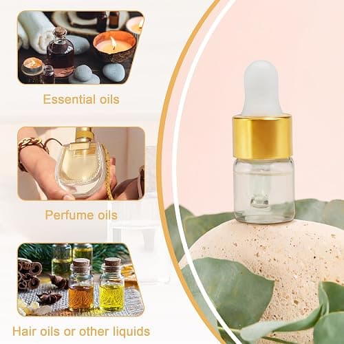 10pcs Mini Glass Dropper Bottle for Essential Oil,1ml Small Clear Sample Dropper Vails with Gold Cap,Perfume Cosmetic Liquid Containers for Traveling (2ml, 10) thumbnail 6