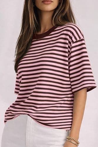 CHYRII Womens Oversized Striped T Shirts Short Sleeve Fashion 2026 Casual Crewneck Summer Y2K Clothes thumbnail 2