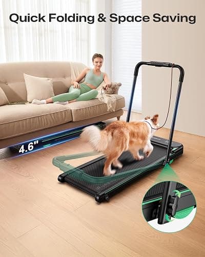 UREVO Strol 2E Smart 2-in-1 Folding Treadmill, Compact Walking Pad with Safety Handle, Plug and Play, Standing Desk Treadmill with Dual LED Display, Smart APP, Walking or Running for Home Office thumbnail 10