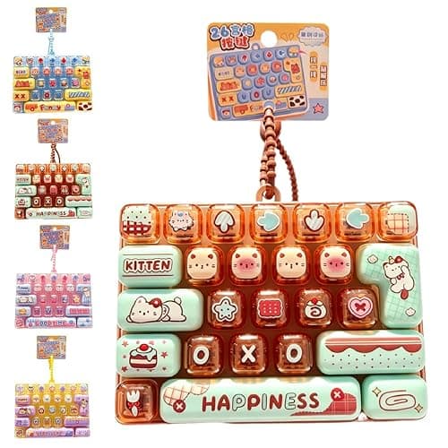 26-Key Cute Cartoon Clicky Keyboard Fidget Toy Keychain Stress Relief Keycap Clicker with Sensory Buttons Keyring Bag Pendant - Image 1