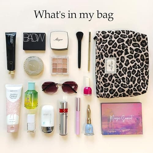 STARDW Leopard Makeup Bag Organizer Cosmetic Bags for Women and Girls,Travel Toiletry Bag Large Capacity Canvas Makeup Zipper Pouch, Purse Organizer Pouches (Brown Leopard) thumbnail 5