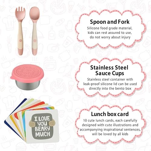 wiwens Bento Lunch Box for Kids with 12oz Soup Thermo Leak-Proof Lunch Food Container with 5 Compartment Thermo Hot Food Jar and Insulated Lunch Bag for Kid Toddler Girls Boys to School thumbnail 5